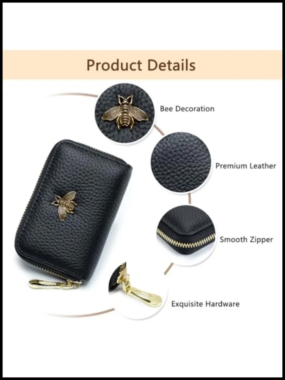 RFID Credit Card Holder Small Leather Zipper Card Case Wallet for Women